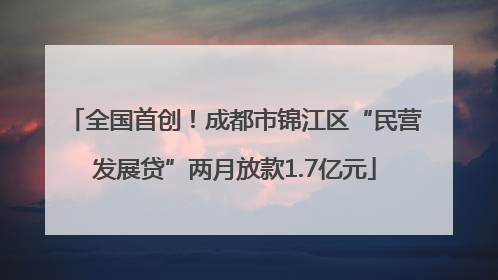 全国首创！成都市锦江区“民营发展贷”两月放款1.7亿元