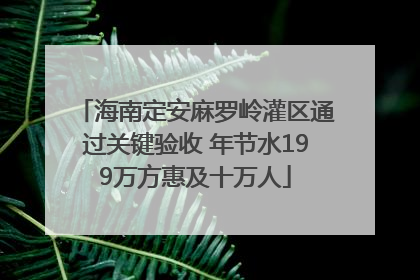 海南定安麻罗岭灌区通过关键验收 年节水199万方惠及十万人